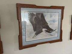 Schanz Furn Amana oak picture frame 39 x 31.5 w/ Landenberger Bald Eagle print, S/N 341/500
