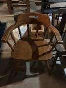 Tab arm school desk and two chairs