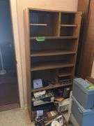 Two modern bookcases and a modern nightstand 10x24x58, 16x22x24 and 12x28x64 NO CONTENTS