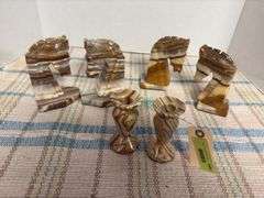 Agate bookends and candleholders