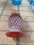 2 blue satin glass whimsy pitchers, 2 pcs hobnail glass