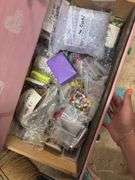 Five drawer pink dresser, full of beading supplies and jewelry making items