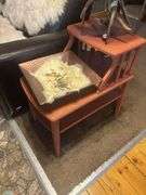Three end table - step style, wood with glass top and rustic, PLUS coffee table
