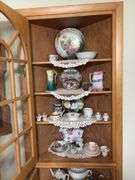 Handpainted china, berry set, juice reamer, pitchers, chamber pot, and more