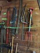 Saws of all kinds, spading fork, power cords, ax, scythe, etc