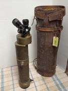 Brass "telescope"/ spotting scope, leather carry bag, 3 adjustable lenses, sights 25" long, probably military NO markings