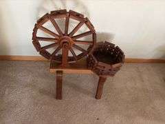 Amana walnut spinning wheel plant stand 28" tall