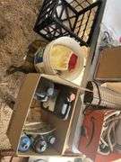 Misc treasures - hummingbird feeder, garden tools, rope, cooler, small propane tanks