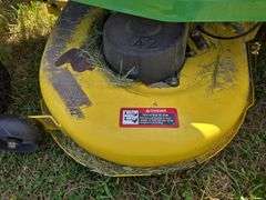 John Deere L100 riding mower 42" deck, SN 100Aa141171, hood broken, runs and mows
