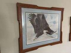 Schanz Furn Amana oak picture frame 39 x 31.5 w/ Landenberger Bald Eagle print, S/N 341/500
