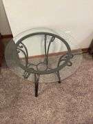 26" round glass top wrought iron leg table