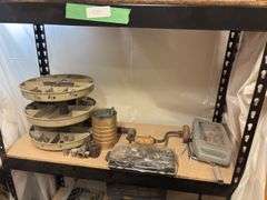 Metal shelf and all contents includes drillbit indexes socket set