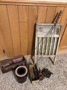 Antique door latch set, sealing jar, washboard and rug beater
