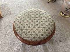 Kraus Furniture Amana walnut 18" round upholstered footstool