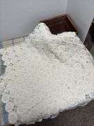 Crocheted table cloth and handiwork towels