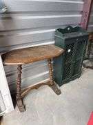 Vintage side table and chicken wire cupboard