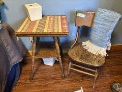 Antique parlor table and oak chair