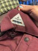 Ladies ridgecut heavy canvas lilac colored coat (M) and maroon overalls (L)