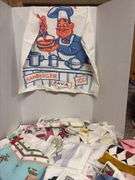 Printed fabric table linens and aprons