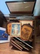 Many picture frames and pictures, all sizes