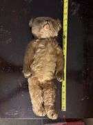14” vintage mohair teddy bear, jointed and stitched nose, mouth, hands and feet