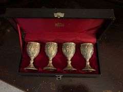 Set of 4 Corbell & Co silverplate mini goblets with cherubs and grapevines