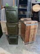 3 metal ammo boxes and 1 wood box