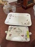 Ironstone platter and casserole dish, gold edged Berry set, covered butter, C& S