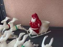 Vintage Plastic Santa and his 8 reindeer