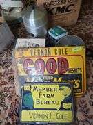 Chicago moisture tester, heat lamp, two metal signs, Farm Master pastuerizer