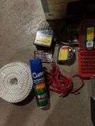Rope, drop cords, bits, multipurpose fabric plastic boxes, tape measure, bug spray, etc