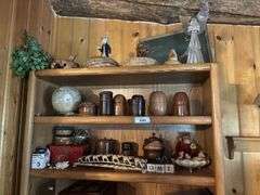 Assorted wood trinket boxes, angels, figurine items