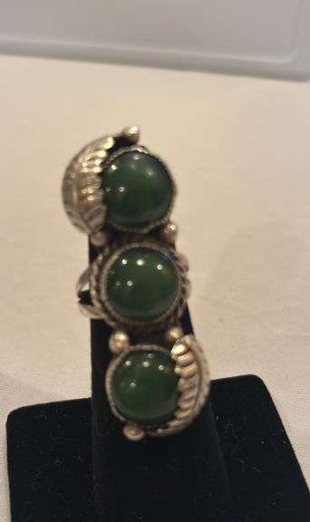 Vintage Native American Triple Turquoise Ring, unmarked, size approximately 6 image