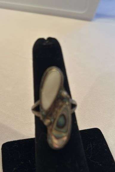Vintage Mother of Pearl and Abalone Ring, unmarked, size approximately 6 image