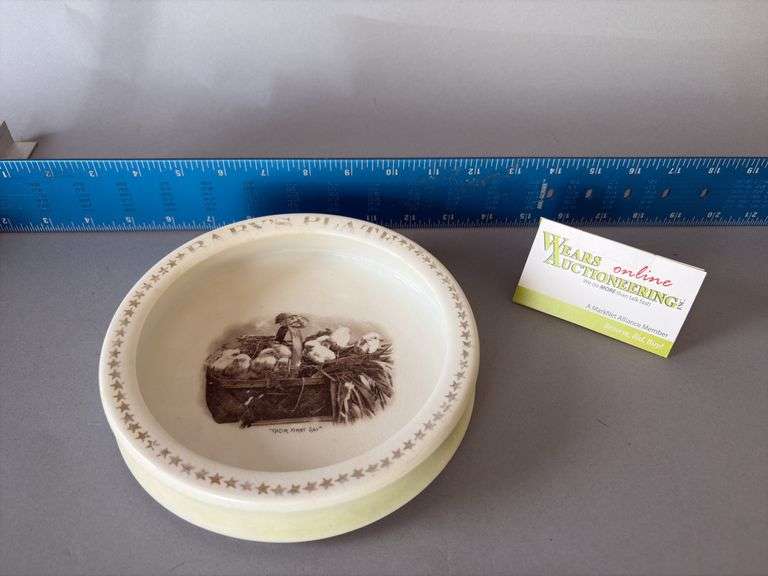 7” child’s plate “Baby’s Plate” “Their first day” Semi Porcelain mark on bottom image