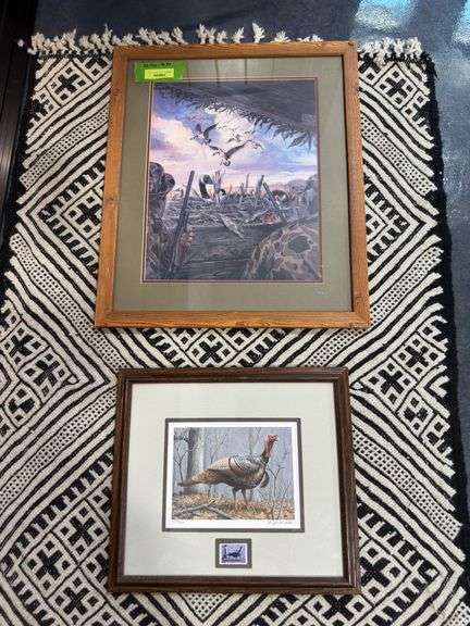 Maynard Reece Turkey print 18 x 16 and unknown artist Goose blind print 22 x 26 image