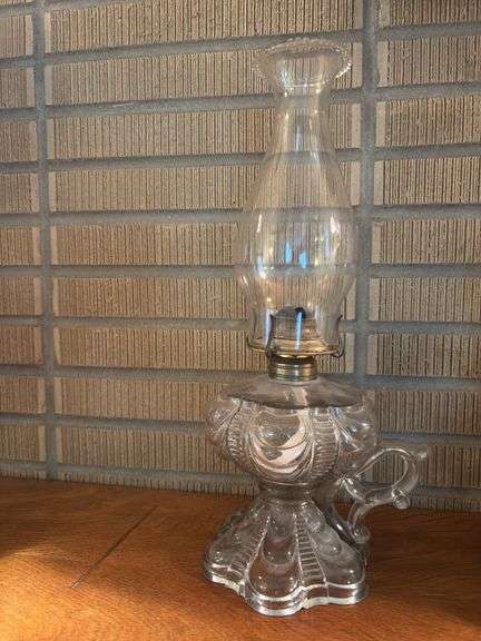 Vintage Antique clear glass oil lamp-14” tall image