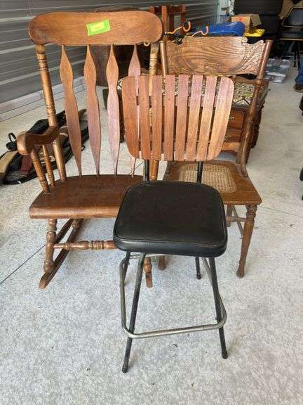 Highback arm rocker, cane seat straight chair and single bar stool, for people who.like to drink alone, rock alone and sit alone!!! image