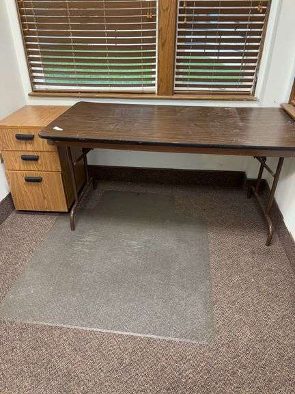 Folding table, floor mat, 3 drawer file cabinet image