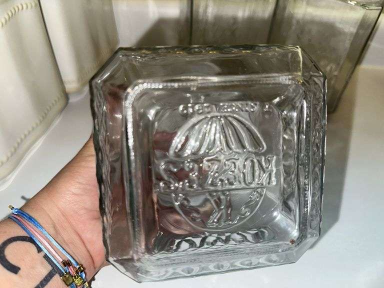 Three Princess House Pavillion caninsters and three Koezes clear glass canisters