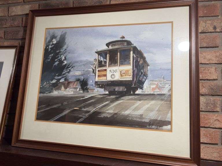 WE Ryan framed San Francisco trolley car print 34x29