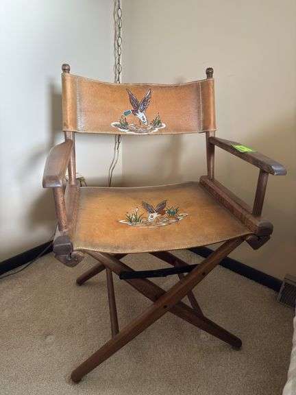 Directors chair with mallard duck painted on seat and back, canvas director chair and office chair image