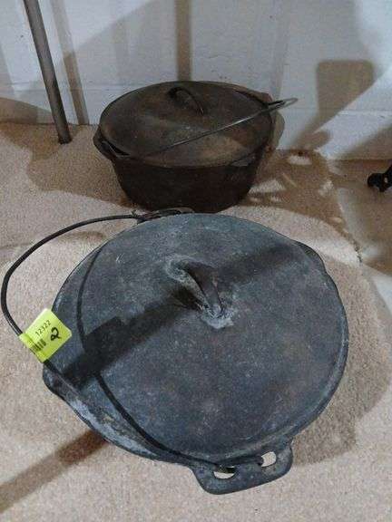 (2) 10" chicken frying Dutch ovens, one is a Lodge