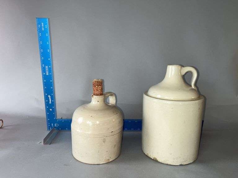 2 stoneware jugs, 1 gallon and 1/2 gallon image
