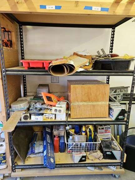 Nails, Oil, New Gloves, Wood Storage Box - ALL Contents on Shelves (Bring Boxes to Pack) image