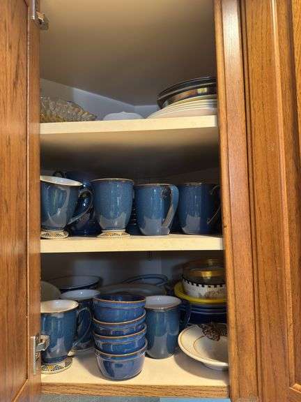 Denby stoneware dishes (not complete), set of 8 Williams Sonoma salad plates (1 chipped), plastic serving plates, pottery dishes, etc image