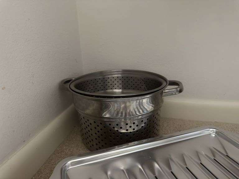 NEW Spartan copper ware skillet w/ lid, aluminum roasting pan w rack & rest, stockpot and steam basket