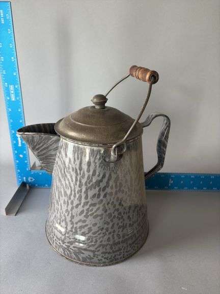 Grey granite cowboy coffee pot image