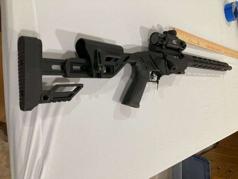 Sturm Ruger & Co. rifle Model Ruger Precision, S#840-30154, .22 cal LR with Tasco Propoint Plus Optics, threaded barrel at the muzzle image