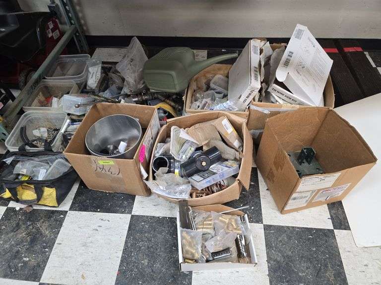 Bolts, screws, brackets, brass, flashing, valves, cable and more, all under shelf image